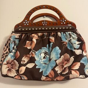 Isabella Fiore Brown and Blue Floral Clutch